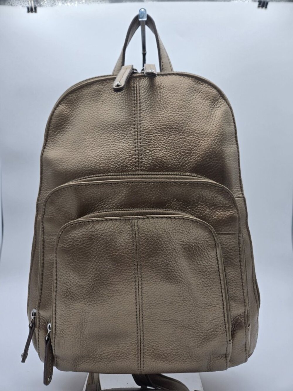 Tignanello Metallic Gold Leather Backpack Purse Travel Bag EUC